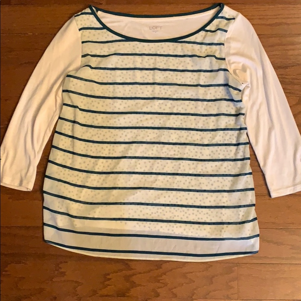 LOFT Off-white Blouse with Green details GUC